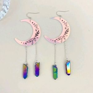 Holographic Iridescent Moon Earrings